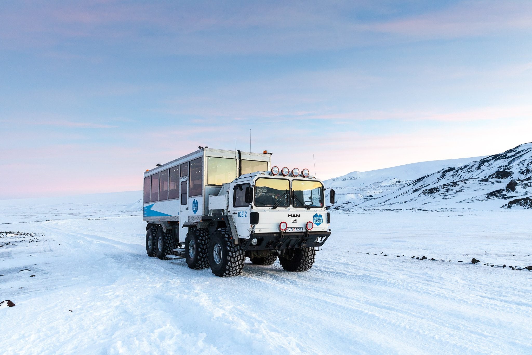 Glacier truck standing on a glacier