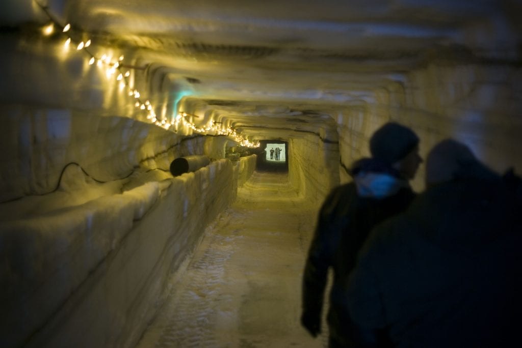 inside ice tunnel