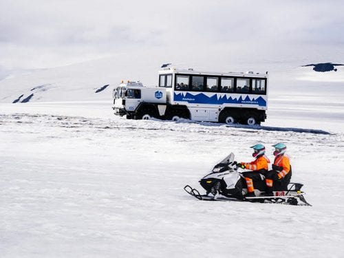 Snowmobile and arctic truck in Iceland
