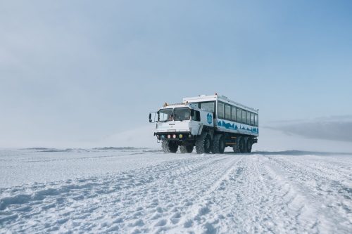 Into the Glacier ice tunnel glacier truck